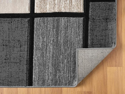 Geometric Area Rug - 5x7 Decorative Home & Office Rug - Indoor Carpet for Living Room, Bedroom, Family or Dining Room - Non-Fading Polyester Material, Stain-Proof - Beige Sand