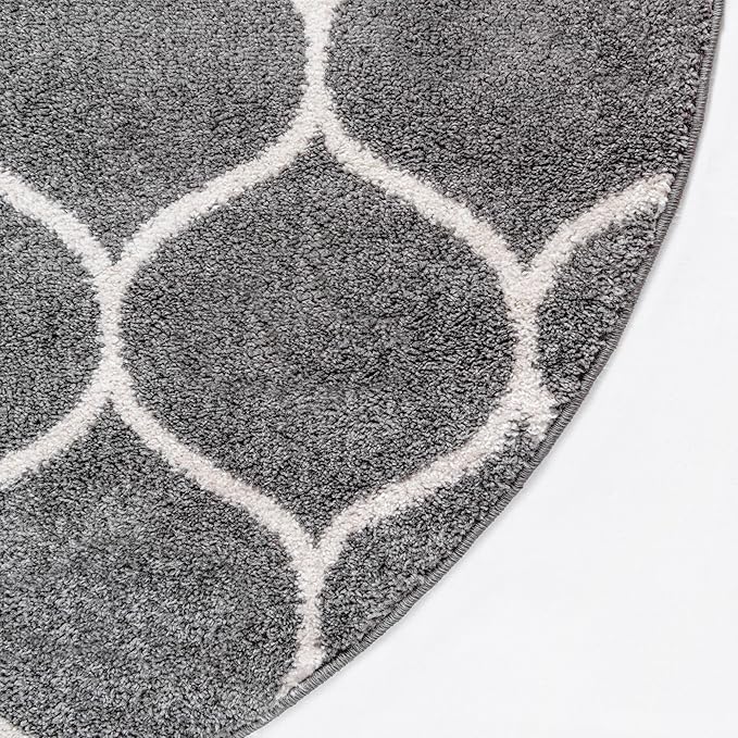 Rugs.com Lattice Frieze Collection Rug – 7' Round Dark Gray Medium Rug Perfect for Kitchens, Dining Rooms