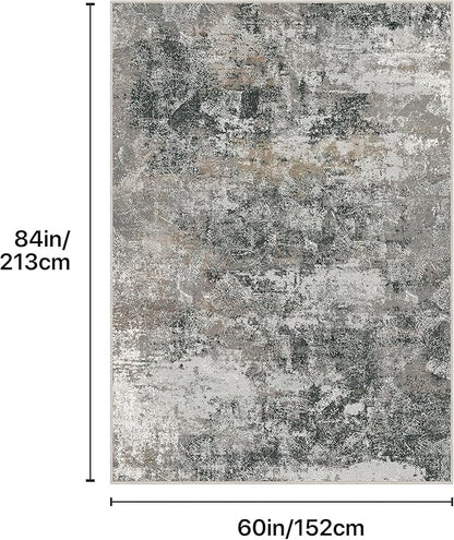 GENIMO Washable 5x7 Area Rugs for Living Room, Non Slip Modern Abstract Rug, Machine Washable Stain Resistant Low Pile Soft Carpet for Bedroom, Dining, Office, Black Grey