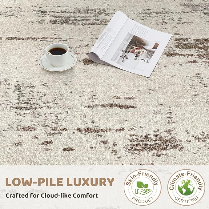 6x9 Area Rug Living Room Rugs - Washable Neutral Modern Abstract Soft Thin Rug Indoor Floor No Slip Rug Carpet for Bedroom Under Dining Table Home Office Decor - Brown/Grey/Beige