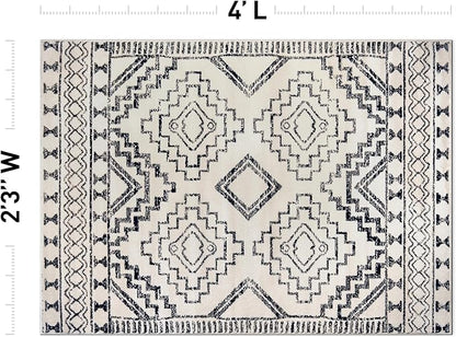 Rugshop Cream and Black Southwestern Tribal Area Rug – Boho Geometric Diamond Pattern Carpet for Living Room, Bedroom, or Entryway – Soft Modern Rustic Floor Décor 2' 3" x 4' Cream