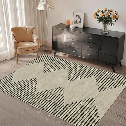 HelloTree Area Rug for Living Room Washable Geometric Moroccan Rug Stripe Farmhouse Bohemian Minimalistic Non Slip Non Shedding Ultra Thin Soft Rug for Bedroom Office DiningRoom Nursery