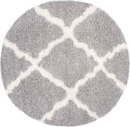 SAFAVIEH Dallas Shag Collection Area Rug - 6' Round, Grey & Ivory, Trellis Design, Non-Shedding & Easy Care, 1.5-inch Thick Ideal for High Traffic Areas in Living Room, Bedroom (SGD257G)