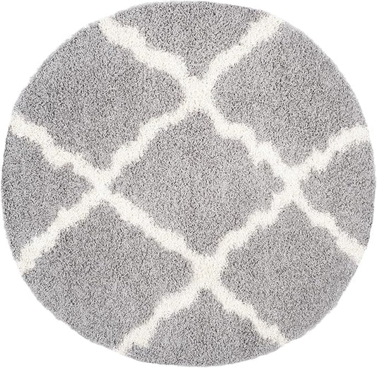 SAFAVIEH Dallas Shag Collection Area Rug - 6' Round, Grey & Ivory, Trellis Design, Non-Shedding & Easy Care, 1.5-inch Thick Ideal for High Traffic Areas in Living Room, Bedroom (SGD257G)