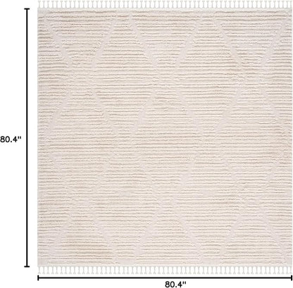 SAFAVIEH Marrakech Collection Area Rug - 6'7" Square, Beige, Moroccan Boho Tribal Tassel Design, Non-Shedding & Easy Care, Ideal for High Traffic Areas in Living Room, Bedroom (MRK517C)