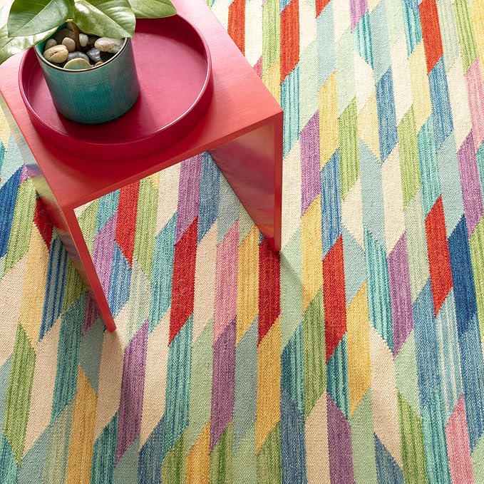 Dash and Albert Hotline Wool Area Rug - 2' x 3' Multicolor Geometric Multi Handwoven Accent Rug - Durable, Low Pile - Premium Luxury Hotel Quality Soft Breathable Hypoallergenic Machine Washable