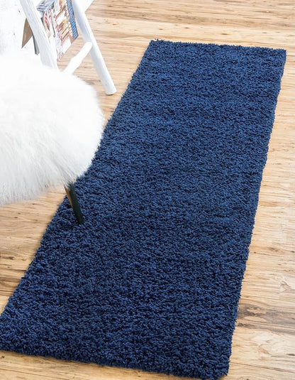 Unique Loom Solid Shag Collection Area Rug (2' 6" x 19' 8" Runner, Sapphire Blue/ Navy Blue)
