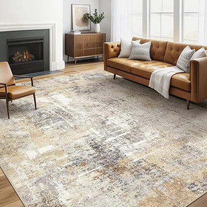 6x8 Area Rug Living Room: Large Washable Abstract Modern Soft Rugs Stain Resistant Indoor Floor Non-Slip Accent Carpet for Bedroom Nursery Playroom Dining Room Office Dorm Home Decor- Grey Gold