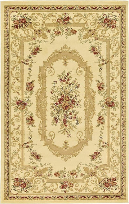 Unique Loom Versailles Collection Traditional Classic Floral Motif Area Rug (5' 0 x 8' 0 Rectangular, Ivory/ Tan)