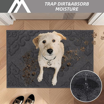 COSY HOMEER Door Mat 24”x36”,Absorbent Dirt Trapper Entryway Rugs,Non-Slip Welcome Mat,Washable Entry Rugs,Low Pile Doormat for Front Back Door,Wet Shoes & Paws,Dark Grey