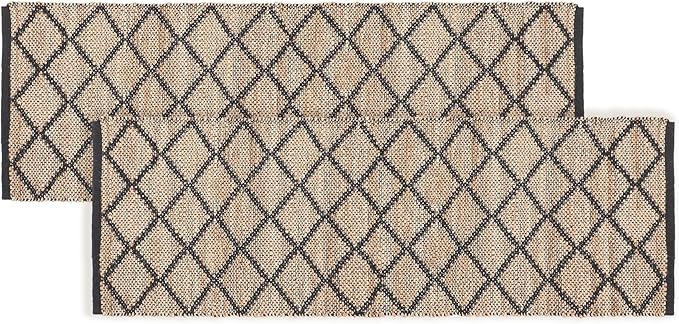 REDEARTH · Jute Cotton Area Rug, Sustainable Handwoven, Non-Shedding, Soft & Durable – Reversible, Neutral Tones for Home Décor in Living Room, Dining, Bedroom (Sierra Loom Black, 2'x6'), Set of 2