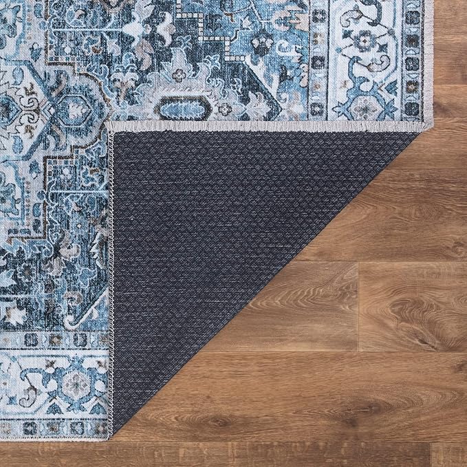 Bloom Rugs Caria Washable Non-Slip 4x6 Rug - Navy Blue Traditional Area Rug for Living Room, Bedroom, Dining Room, and Kitchen - Exact Size: 4' x 6'