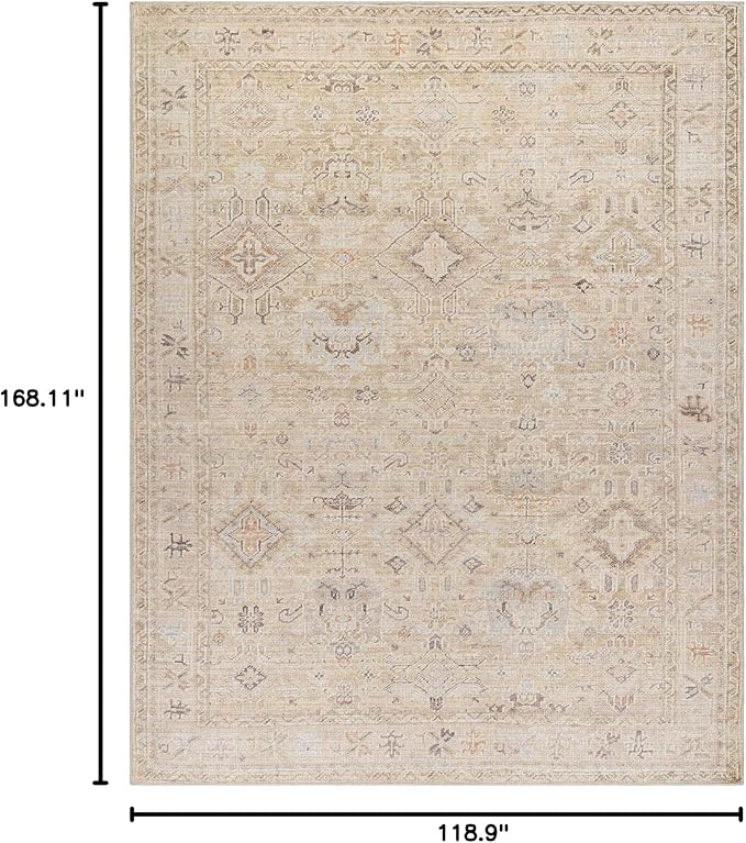 Hauteloom Nakia Bohemian Vintage Medallion Area Rug - Damask Floral Fade Look Carpet for Living Room, Bedroom - Farmhouse - Ivory, Cream, Medium Brown - 9'11" x 14'