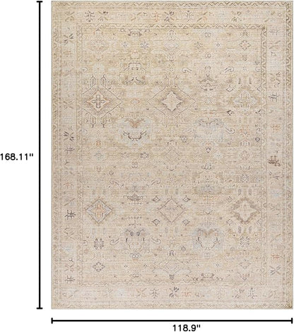 Hauteloom Nakia Bohemian Vintage Medallion Area Rug - Damask Floral Fade Look Carpet for Living Room, Bedroom - Farmhouse - Ivory, Cream, Medium Brown - 9'11" x 14'