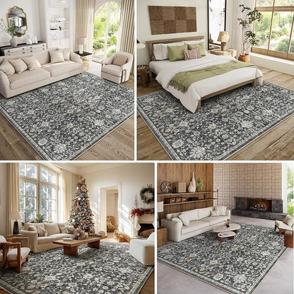 8x10 Washable Area Rugs Ultral Soft Non-Slip Stain Resistant Vintage Boho Large Carpet for High-Traffic Living Room & Dining Room
