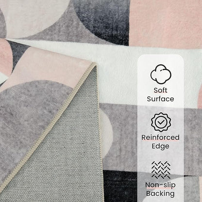 5x7 Area Rugs Pink Washable Rug for Living Room Bedroom,Large Modern Non Slip Carpet for Dining Room Farmhouse Office,Blush Grey Black