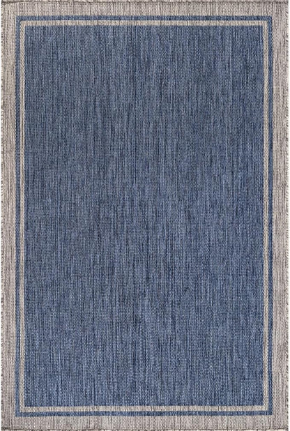 CAMILSON Outdoor Rug, 9x12 Bordered Navy Blue Gray Modern Large Area Rugs for Indoor and Outdoor Patios, Porches Waterproof Washable Porch Deck Outside Carpet (Bordered Navy, 9 x 12)
