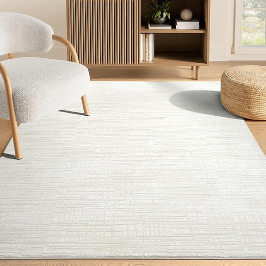 Abani Cream Area Rug - 4' x 6' - Living Room & Bedroom - Textured Weave Design - Indoor Use - Easy to Clean, Stain Resistant, Non-Shedding - Neutral Collection