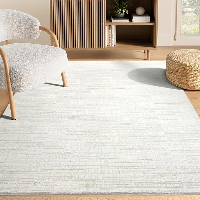 Abani Cream Area Rug - Living Room & Bedroom - Textured Weave Design - Indoor Use - Easy to Clean, Stain Resistant, Non-Shedding - Neutral Collection (8'11" x 12')