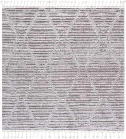 SAFAVIEH Marrakech Collection Area Rug - 8' Square, Grey, Moroccan Boho Tribal Tassel Design, Ideal for High Traffic Areas in Living Room, Bedroom, Dining (MRK517F-8SQ)
