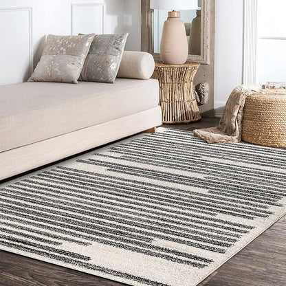 JONATHAN Y Khalil Modern Berber Stripe Cream/Black Indoor Area Rug, 3x5, Contemporary, Bohemian, Easy-Cleaning for Living Room, Bedroom, Kitchen, Pet Friendly, Non-Shedding (MOH207A-3)