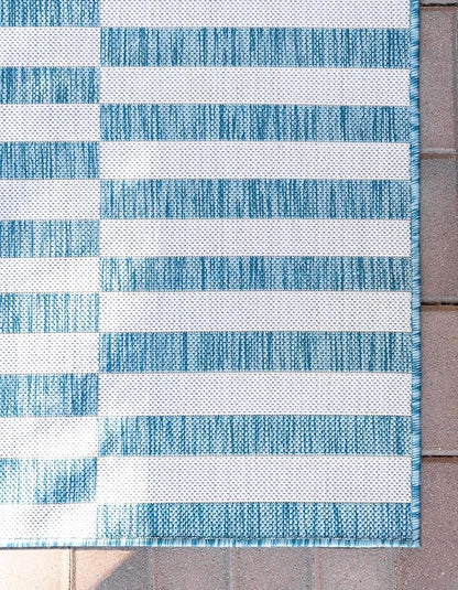 Unique Loom Outdoor Striped Collection Area Rug - Striped (6' 1" x 9' Rectangle, Light Aqua/Ivory)