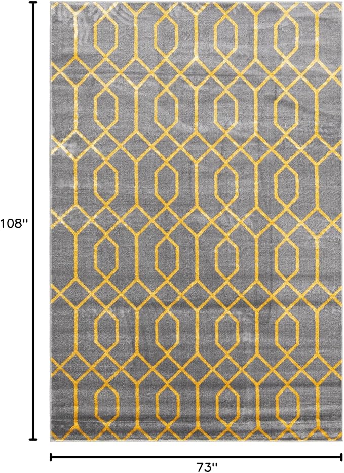 Marilyn Monroe Glam Collection Area Rug - Trellis (6' 1" x 9' Rectangle, Gray Gold/ Gold)