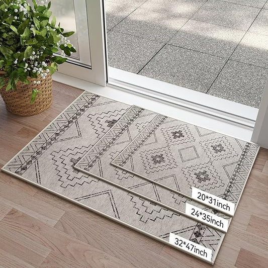 Indoor Door Mat 24"x35",Beige Door Mat Indoor Entrance Dirt Resistant & Absorbent, Non-Slip Rubber Backing Front Door Mats,Washable Low-Profile Doormat for Entryway, Inside Home Entrance