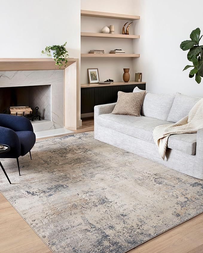 Loloi Teagan Collection TEA-06 Sand/Mist 5'-3" x 7'-6" Area Rug, Large, Soft Neutral Rug, High-Traffic for Living Room, Bedroom, Home Office, Dining Area