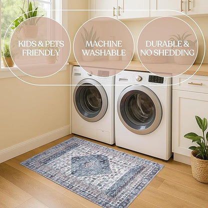 Washable Area Rug. Modern Farmhouse. Vintage. Turkish. Bohemian. Distressed. Oriental. Traditional. Rugs for Living Room. Dining. Bedroom. Office. Entryway. Foyer. (859NC, 9' x 12')