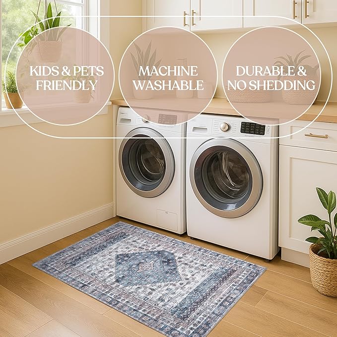 Fame Living Washable Area Rug. Modern Farmhouse. Vintage. Turkish. Bohemian. Distressed. Oriental. Traditional. Rugs for Living Room. Dining. Bedroom. Office. Entryway. Foyer. (859NC, 5' x 6'9")