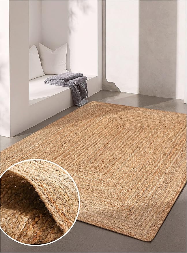 Savi Home Natural Jute Area Rug 4x6 FT – Handwoven Braided Farmhouse Rug, 72x48 Inch Handloom Entryway Rug, Rustic Doormat for Kitchen, Living Room, Pets & Indoor Decor