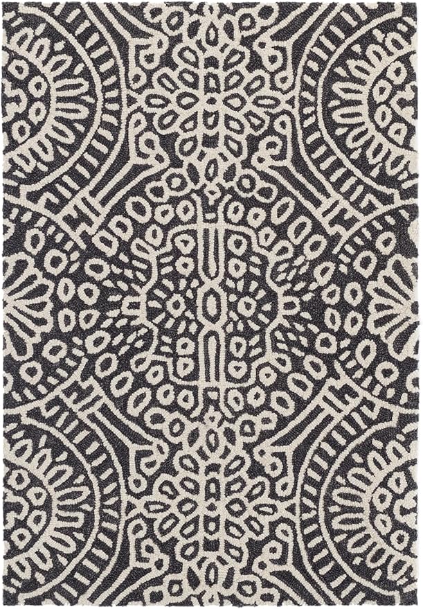 Dash & Albert Temple Charcoal Hand Micro Hooked Wool Rug, 8.5 X 11.5 Feet, Grey Geometric Pattern