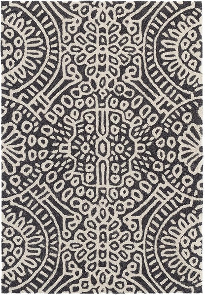 Dash & Albert Temple Charcoal Hand Micro Hooked Wool Rug, 8.5 X 11.5 Feet, Grey Geometric Pattern