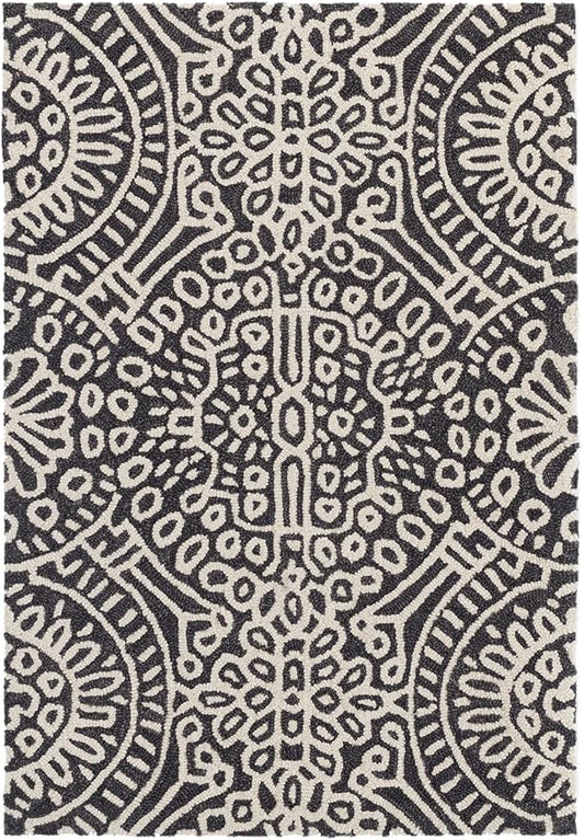 Dash & Albert Temple Charcoal Hand Micro Hooked Wool Rug, 8.5 X 11.5 Feet, Grey Geometric Pattern