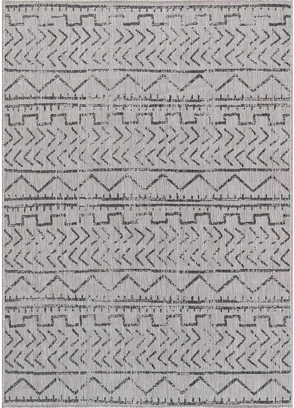 Beverly Rug Waikiki Indoor Outdoor Rug 5x7, Washable Outside Carpet for Patio, Deck, Porch, Trellis Area Rug, Water Resistant, Dark Grey - Light Grey