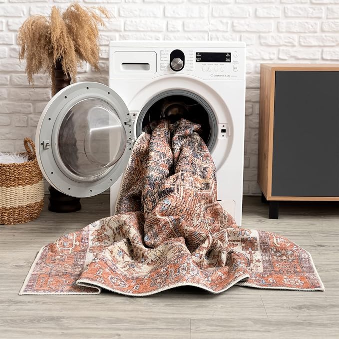 Bloom Rugs Washable Non-Slip 2' x 3' Rug - Red/Orange/Beige Traditional Oriental Area Rug for Living Room, Bedroom, Dining Room, and Kitchen - Exact Size: 2' x 3'