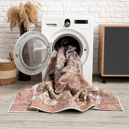 Bloom Rugs Washable 3' x 5' Rug - Red/Orange/Beige Traditional Area Rug for Living Room, Bedroom, Dining Room, and Kitchen - Exact Size: 3' x 5'