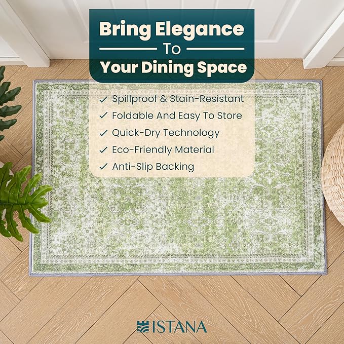 Istana 2x3 Area Rug - Light Green Boho Rugs for Living Room 2x3 - Foldable Small Rugs for Bedroom - Stain Resistant Washable Rug Non Slip - Eco-Friendly Area Rugs Indoor