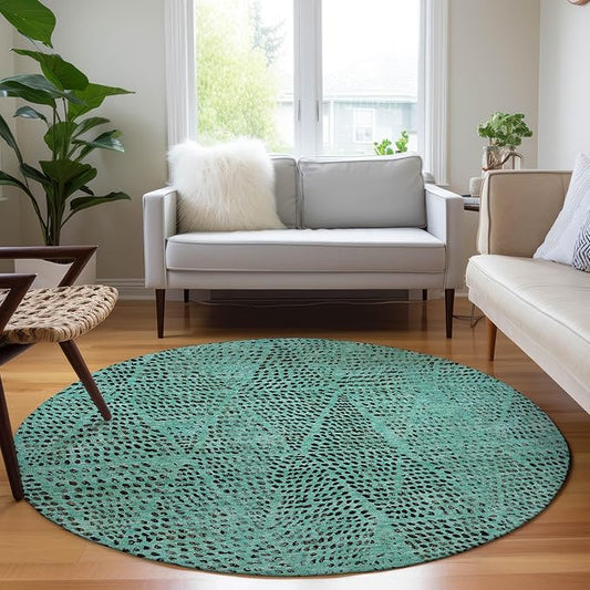 Addison Rugs Chantille ACN591 Teal 8' x 8' Indoor Outdoor Round Rug, Easy Clean, Machine Washable, Non Shedding, Bedroom, Living Room, Dining Room, Kitchen, Patio Rug