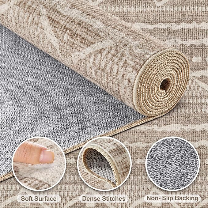 Nakagishi 8x10 Area Rugs Living Room: Washable Boho Large Neutral Soft Farmhouse Area Rugs Stain Resistant Modern Geometric Non-Slip Indoor Floor Carpet for Bedroom Nursery Kids Playroom Office