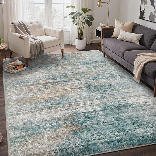 Bavni Washable Rug, Soft Abstract Rugs Non-Slip, Thin Foldable 6x9 Rug, Modern Stain Resistant Area Rug for Living Room, Kitchen, Bedroom, Avocado Green