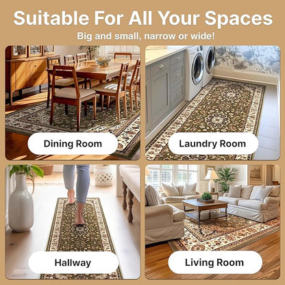 Well Woven Barclay Collection Medallion Kashan Green 4x5 Area Rug - for Entryways, Small Bedrooms, Living Rooms