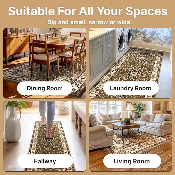 Well Woven Barclay Collection Medallion Kashan Green 5x7 Area Rug - for Living Room, Bedroom, and Dining Room