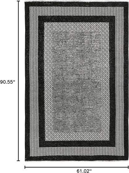 Alfa Rich 5x8 Black Washable Area Rugs for Living Room Bedroom Kitchen Cotton Pet Friendly Rug
