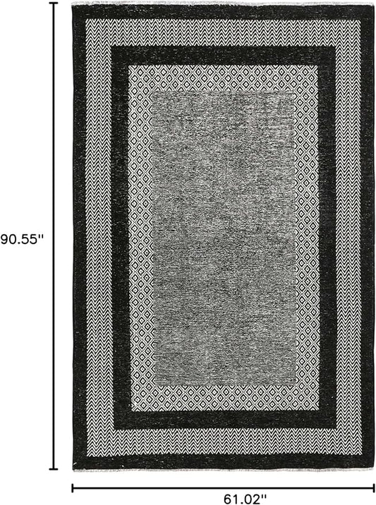 Alfa Rich 5x8 Black Washable Area Rugs for Living Room Bedroom Kitchen Cotton Pet Friendly Rug