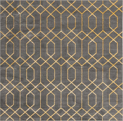 Unique Loom Glam Collection Area Rug - Trellis (7' 10" Square, Gray Gold/ Gold)