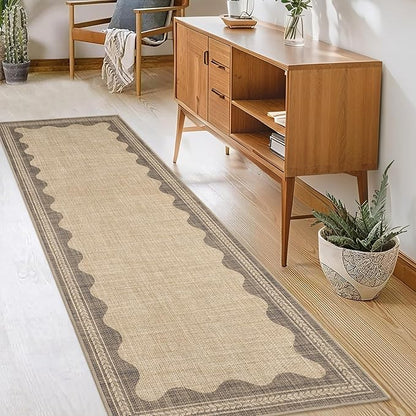 Scalloped Easy Jute Runner Rug,2x6 Kitchen Runner Rugs for Hallway Non Slip Washable Indoor Outdoor Carpet for Laundry Room Bedroom Entry 6ft