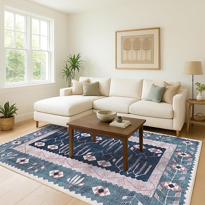 Washable Area Rug, Modern Farmhouse, Vintage, Turkish, Bohemian, Distressed, Oriental, Traditional, Rugs for Living Room, Dining, Bedroom, Office, Entryway, Foyer, (862CN, 2' x 3')