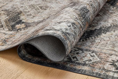 Loloi Amber Lewis Josie Collection JOS-04 Ink/Earth 5'-0" x 7'-6", .13" Pile Height, Low Profile, Machine Washable, Accent Rug